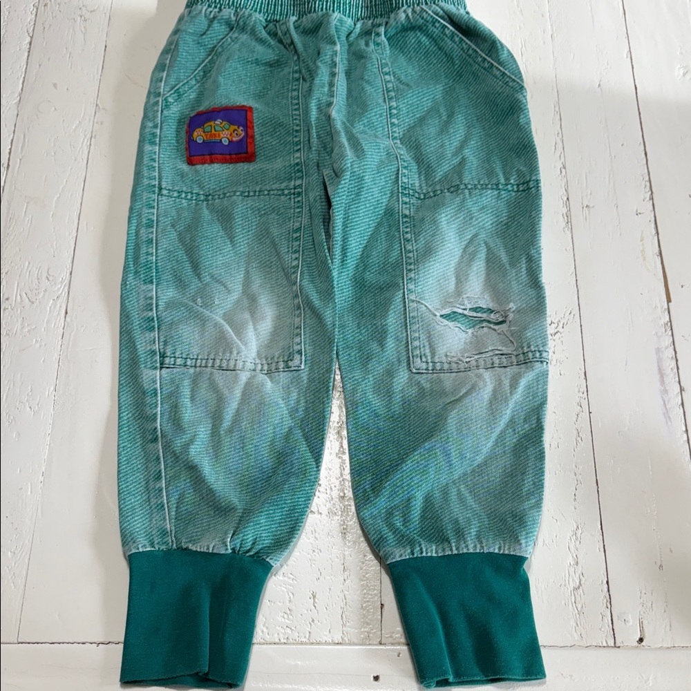 🧡3TVintage 1980s discovery wear green Kids Jogger Pants with graphic